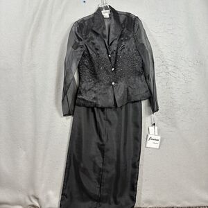 JOUANI Two Piece Sheer 2 Button Jacket Spaghetti Strap Slit Dress Black  Size 8